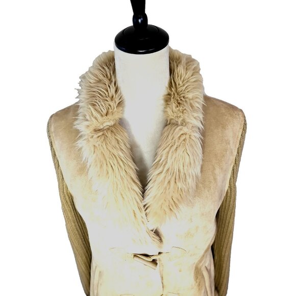 Bill Blass Sports Faux Suede Fur Womens Sweater Jacket Size M Tan Faux Fur - Picture 2 of 8